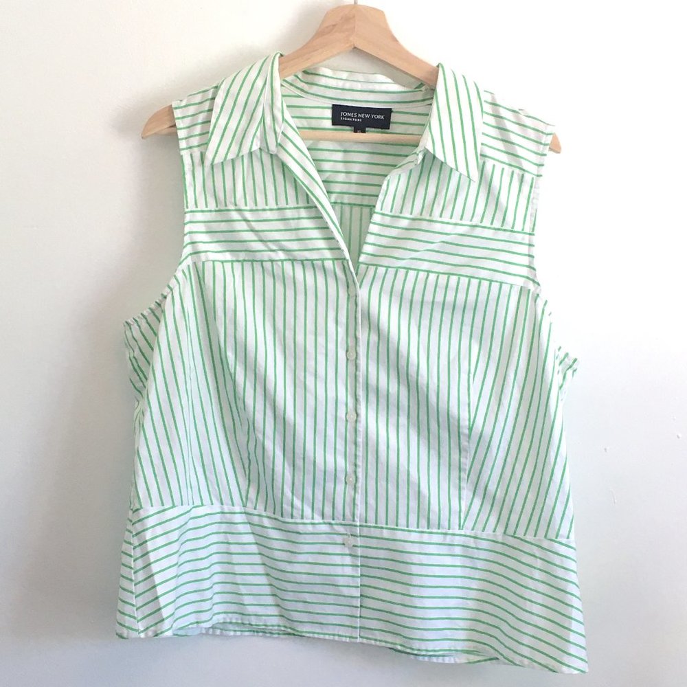 Jones New York Green Striped Sleeveless Top